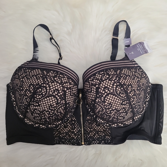 NWT Lane Bryant Cacique Zip-Front Longline Boost Balconette Bra, 44DD - Picture 2 of 10